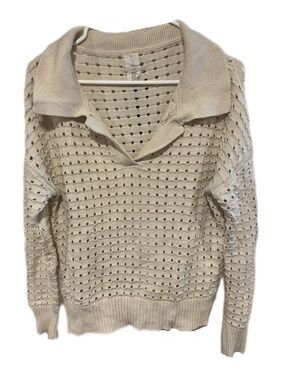 Joie Cream Open-Knit Collared Sweater Size Medium